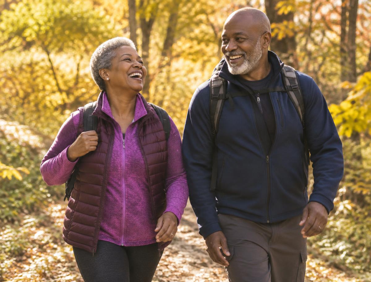 Older couple walking in autumn
